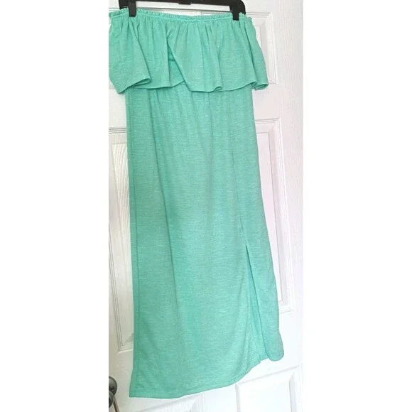 O’Neill Ribbed Tube Top Dress Mint Green Size Medium Beach Dress Side Slit New - Picture 4 of 11